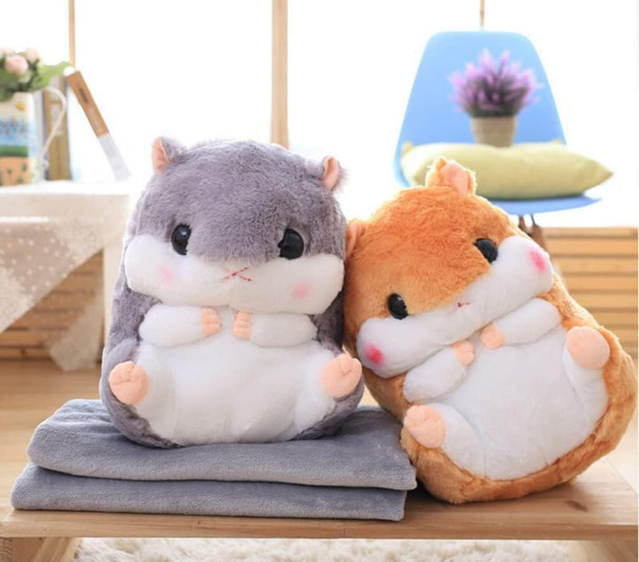 Plush Hamster Stuffed Animal Toys Hamster Throw Pillow with Blanket 19.7 Inches Pink