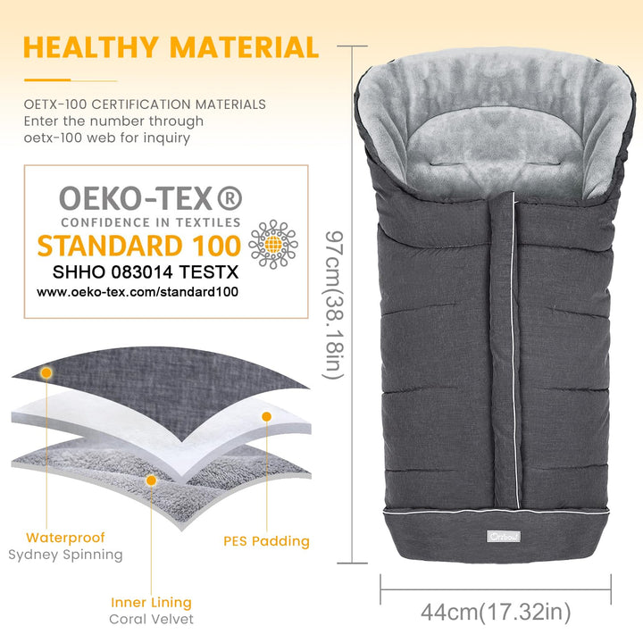 Warm Bunting Bag Universal,Stroller Sleeping Bag Cold Weather,Waterproof Toddler Footmuff (Dark Grey, Large)