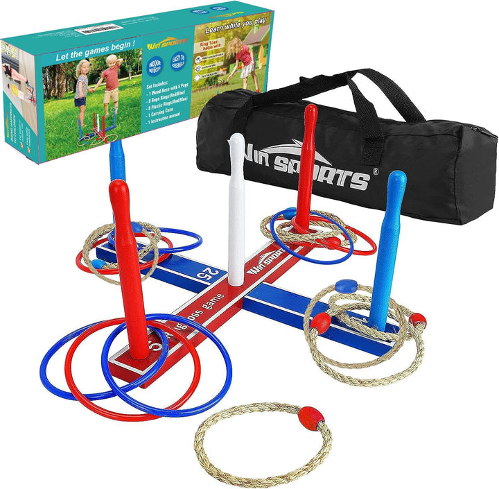 Premium Wooden Ring Toss Game Set -  Throwing Game Indoor Outdoor Games for Kids & Adults,Includes Wood Base,Fun Family or Friends Game