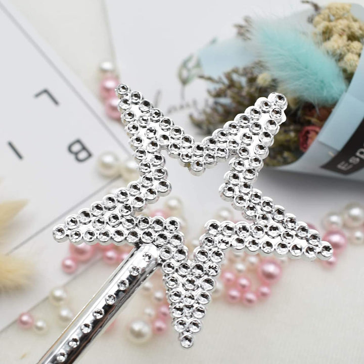 Silver 13 Inches Star Wand Angel Wand Sticks Princess Wand Fairy Wand Plating Wand Silver Star Wands for Halloween, Christmas, Thanksgiving, Holiday Shows