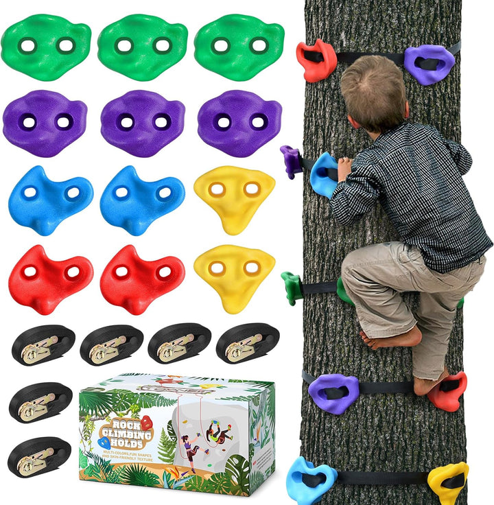 12 Ninja Tree Climbing Holds for Kids Climber, Adult Climbing Rocks with 6 Ratchet Straps for Outdoor Ninja Warrior Obstacle Course Training