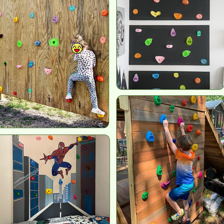 32 Rock Climbing Holds Multi Size for Kids, Adult Rock Wall Holds Climbing Rock Wall Grips for Indoor and Outdoor Playground Play Set - Includes 2 Inch Mounting Hardware