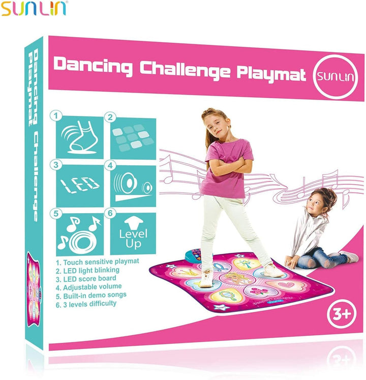Dance Mat - Dance Mixer Rhythm Step Play Mat - Dance Game Toy Gift for Kids Girls Boys - Dance Pad with LED Lights, Adjustable Volume, Built-In Music, 3 Challenge Levels (3-12 Years Old)