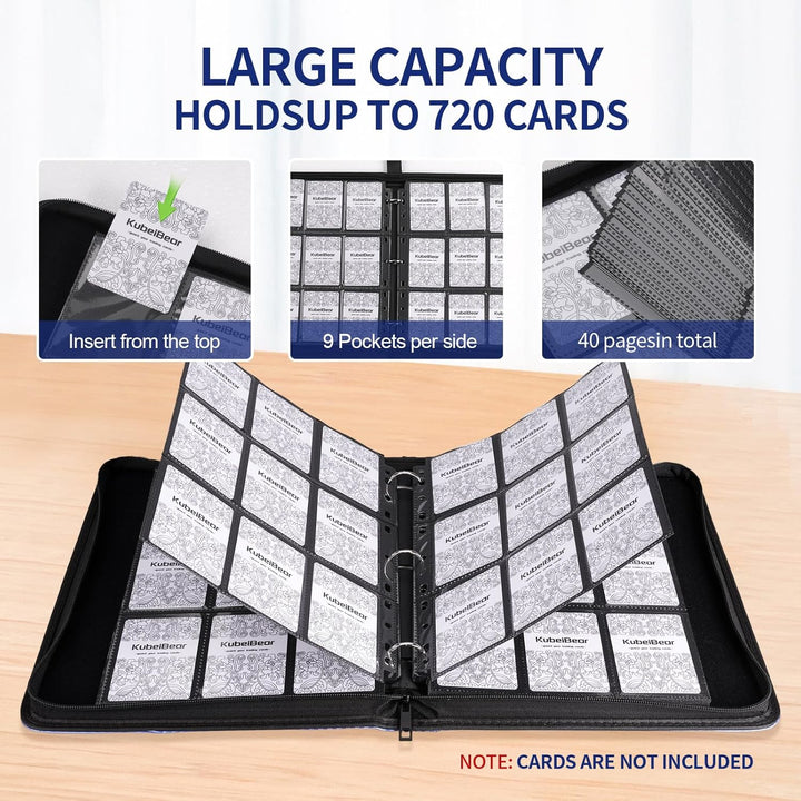 Premium 9-Black Pocket Card Binder – 720 Collection Binder Folder Card Album Card Holder Fit for MTG Football Play Cards (Black, 9 Pocket)