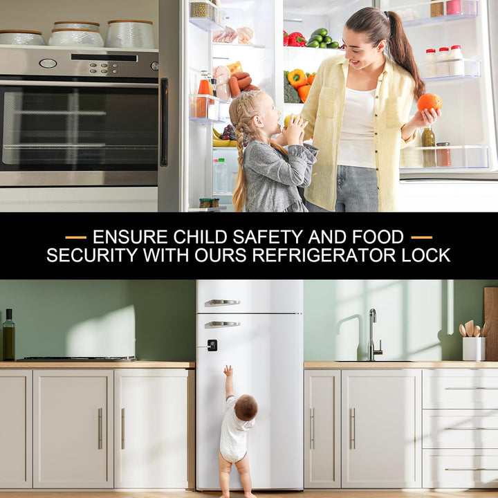 Fridge Lock, 2PCS Upgraded Refrigerator Lock for Freezer, Cabinets and Drawers, Air Fryer, Closets, Windows, Doors, Durable ABS with Adhesive Backing, Easy Install, No Tools Needed, Black