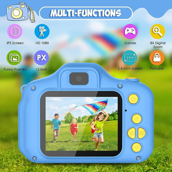 Kids Camera Toys Christmas Birthday Gifts for Boys and Girls Kids Toys 3 4 5 6 7 8 9 Year Old HD Digital Video Camera for Toddler with 32GB SD Card (Blue)