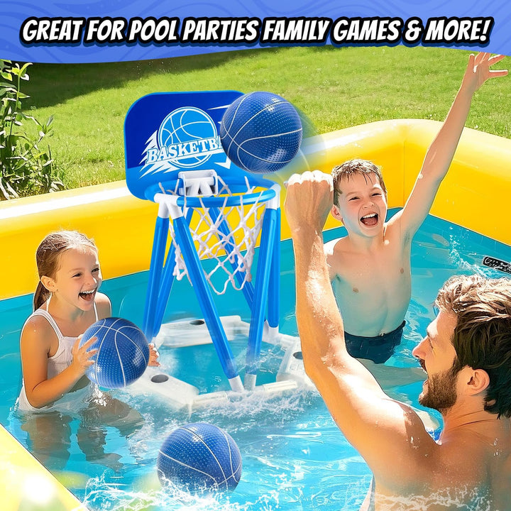 Pool Basketball Hoop, Floating Basketball Hoop Toy for Pool Water Game with 4 Basketballs Summer Swimming Pool Games for Kids 3-12 Indoor Outdoor Play (Blue)