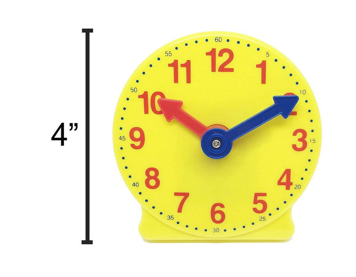 Plastic Mini Geared Clock, Learning Clock Classroom Kit, Clock for Kids Learning to Tell Time, Yellow Practice Clock for Kids, Teaching Clock, School Supplies (Set of 1)