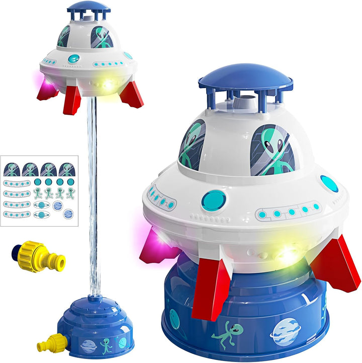 Water Sprinkler for Kids Toys,Outdoor Summer UFO Water Rocket with Light up Liftoff 9-16Ft & Spin,Water Toy Backyard Lawn Birthday Gift for Gilrs Boys Age 3 4 5 6 7 8 Year Old