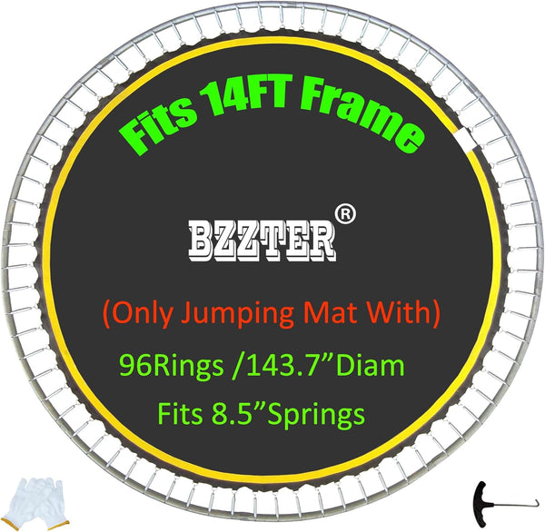 Trampoline Replacement Mat,Mat Diameter:11.97-12.56Ft,Fits 14Ft Trampoline Frame,With 72 80 84 88 96 Rings for Choose,Fits 5.3-8.5 Inch Springs(Need to Choose),Spring and Frame Not Include.