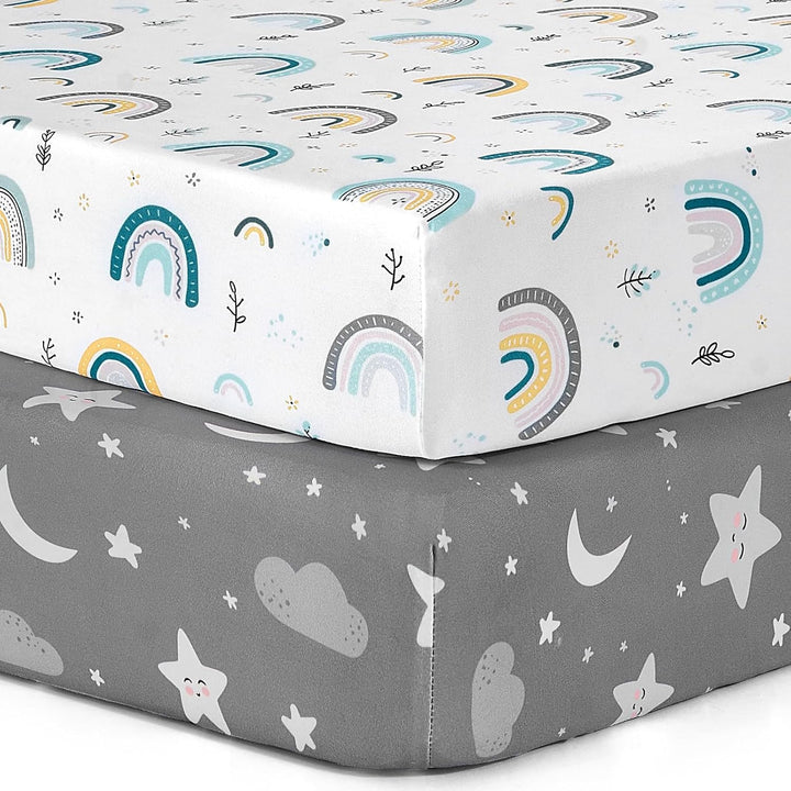 Pack N Play Sheets,  2 Pack Mini Crib Sheets,Stretchy Portable Fitted Playard Sheet Set, Convertible Playard Mattress Cover,Ultra Soft Breathable Material,Elephant Whale