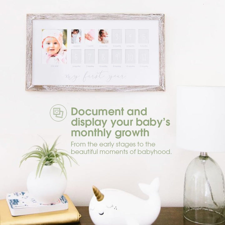 My First Year Picture Frame, Baby'S First Twelve Months Photo Collage and Gender Neutral Keepsake, Ideal for Baby Shower, New Mom Gift and Nursery Decor, Distressed Wood