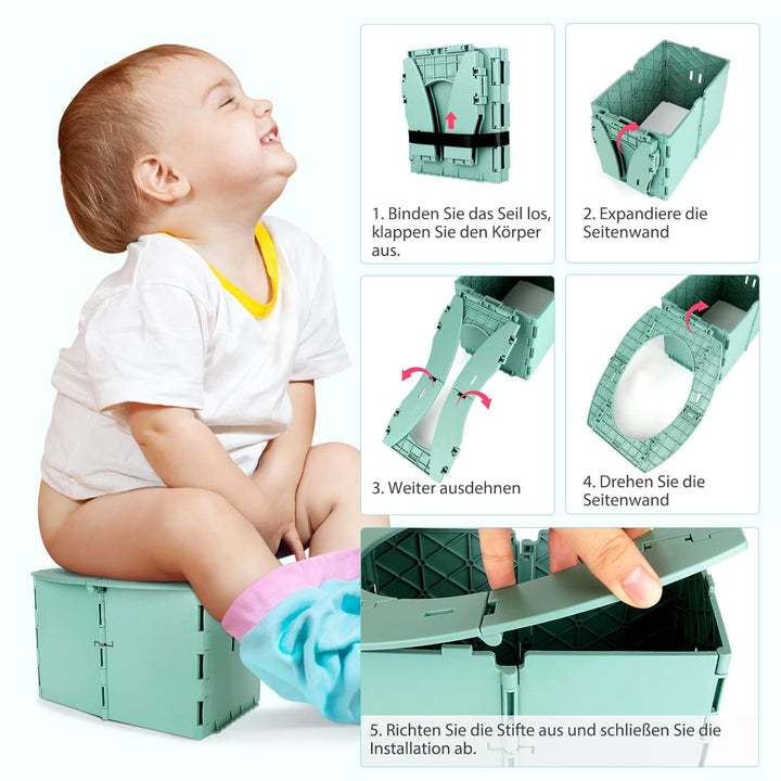 Travel Potty for Kids, Reusable Portable Folding Potty for Toddler, Foldable Toilet for Outdoor Camping, Toddler Potty Seat (Green)
