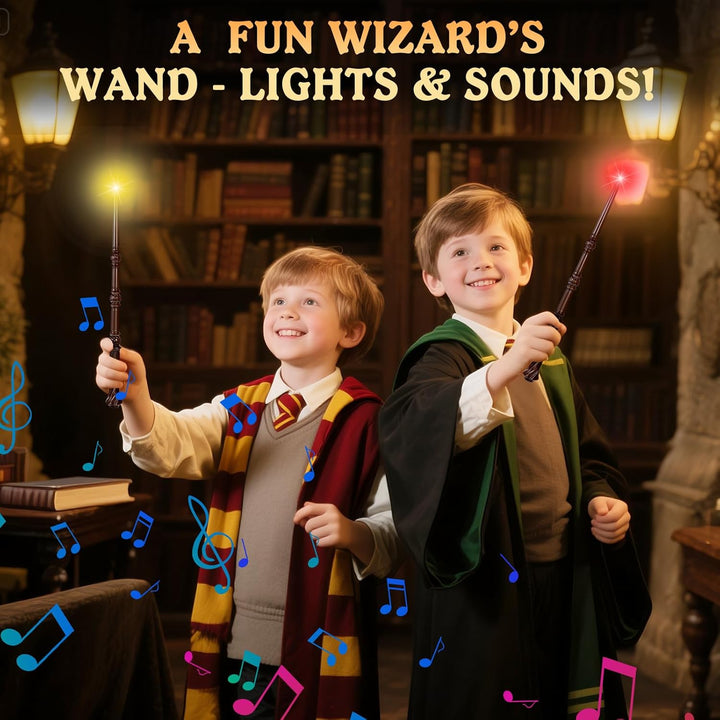 Light up Magic Wizard Wand with Sounds & 4 Color Lights Illuminating Witch Toys for Kids Cosplay Party Birthday Gift, Brown, 2PCS