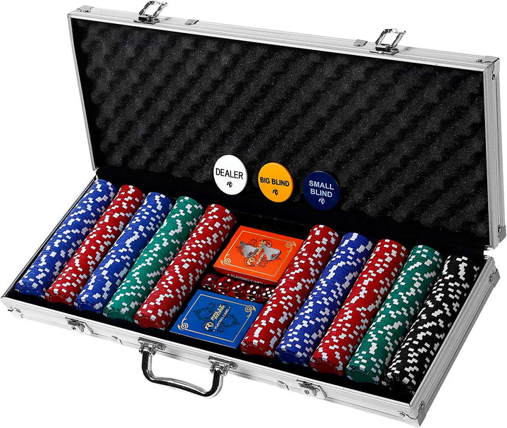 Professional Poker Set W/ Hard Case, 2 Card Decks, 5 Dice, 3 Buttons - 200 Chips