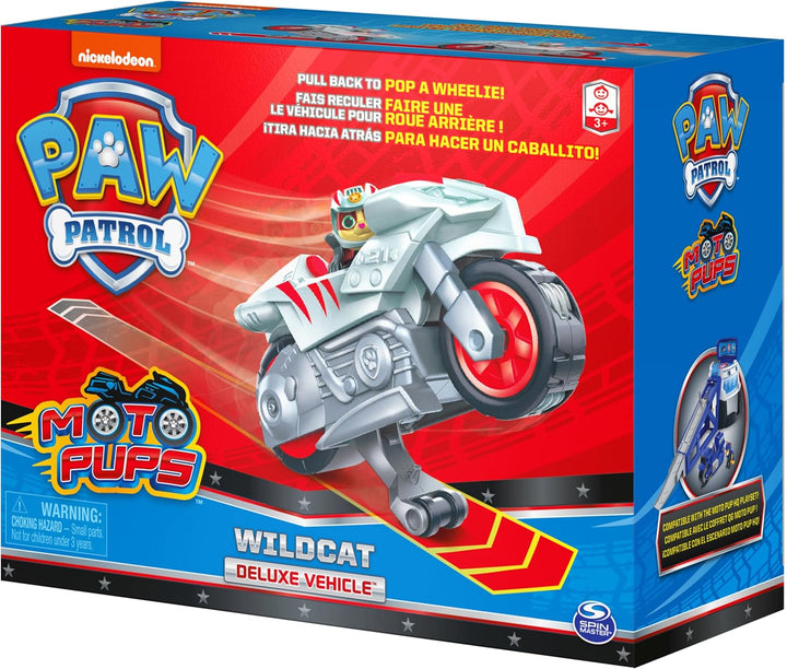 , Moto Pups Wildcat’S Deluxe Pull Back Motorcycle Vehicle with Wheelie Feature and Toy Figure