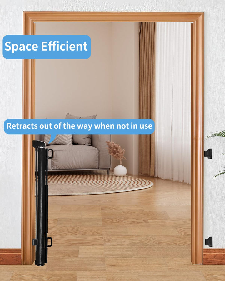 Retractable Baby Gate for Doorways and Stairs, Mesh Safety Gate for Pet, Indoor & Outdoor Use, One-Hand Operation, Easy Installation, 33.6" Tall, Expands to 55" Wide（Black,33.6"X55")
