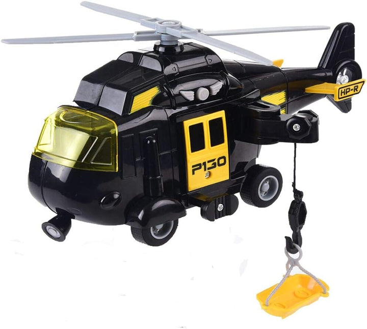 Military Helicopter, Airforce Airplane Toy with Hanging Basket Lights and Sounds for Kids(Black)
