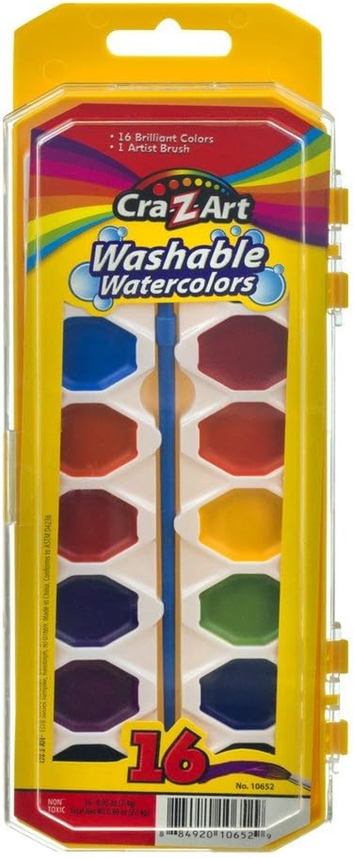 Washable Watercolors with Brush, 8 Colors, 1 Tray (10651)