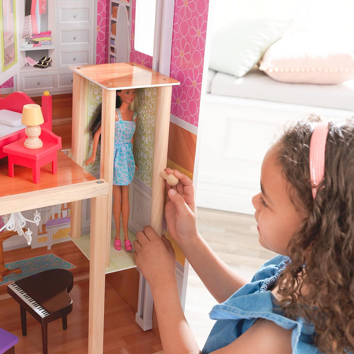 Majestic Mansion Wooden Dollhouse with 34-Piece Accessories, Working Elevator and Garage, Gift for Ages 3+