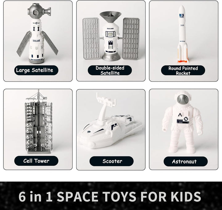Space Explorer Toy Kit, Space Toys Set with Astronaut Figure, Double Satellite, Pointy Rockets and Launch Towers, Space Scooter, Astronaut Exploration Gift for Exploring Boys and Girls