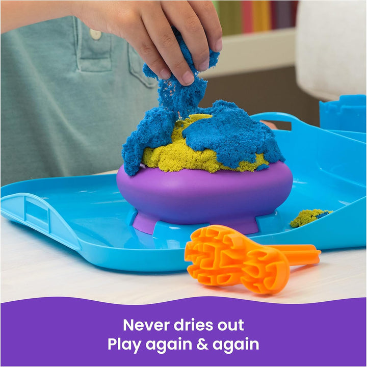 , Squishmotion with 1Lb Pink, Yellow & Blue Play Sand, Stamper & 5 Tools, Storage Case, Sensory Toys for Kids Ages 5 and Up