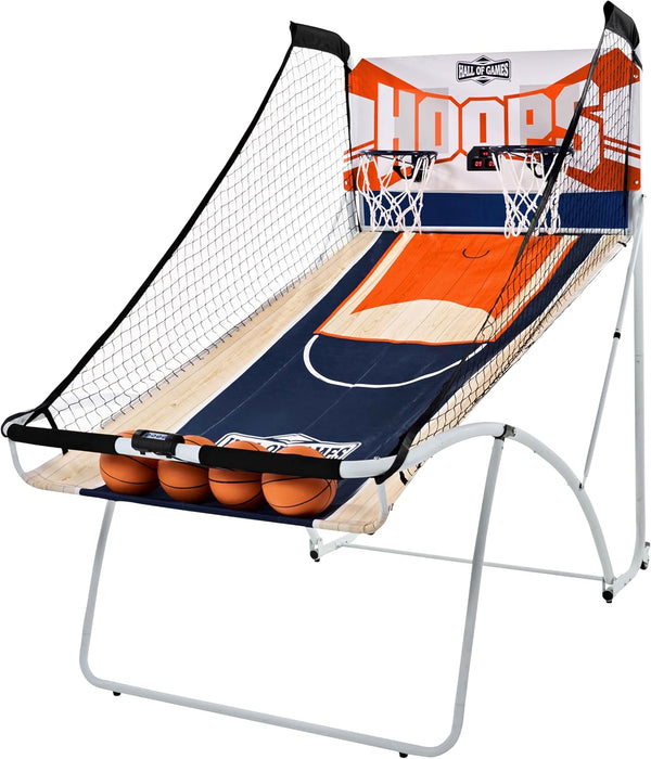 EZ Fold Premium Indoor Arcade Basketball Game with Steel Frame and Polycarbonate Backboard, Dual Shot Electronic Scoring with 6 Size 3 Balls Included, Perfect for Basement Game Rooms