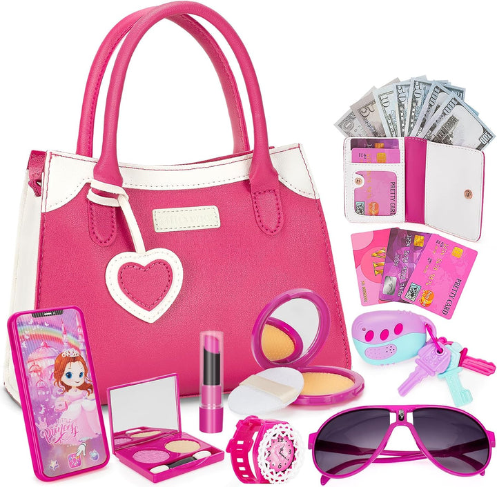 Play Purse for Little Girl, Pretend Princess Play Girls Toys for 3 4 5 6 7 8 Year Old, Toddler Purse with Accessories, Kids Toy Purse Birthday for Girls Ages 3-5 4-5 6-8