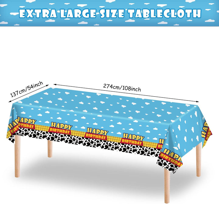 3 Pack Cartoon Story Birthday Party Supplies Cow Pattern Printed Table Cover Blue Sky and White Cloud Tablecloths Cow Birthday Party Decoration for Boy Girl Kid Birthday Party Decor 54 X 108 Inch