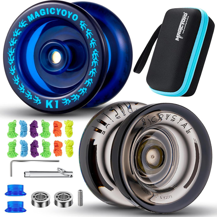 K2 Crystal Responsive Yoyo for Kids 8-12, Professional Fingerspin Trick Yoyo for Advanced, Dual Purpose Mode with Unresponsive Bearing+12 Yo Yo Strings+Yo-Yo Case Bag (Pink Purple Gradient)