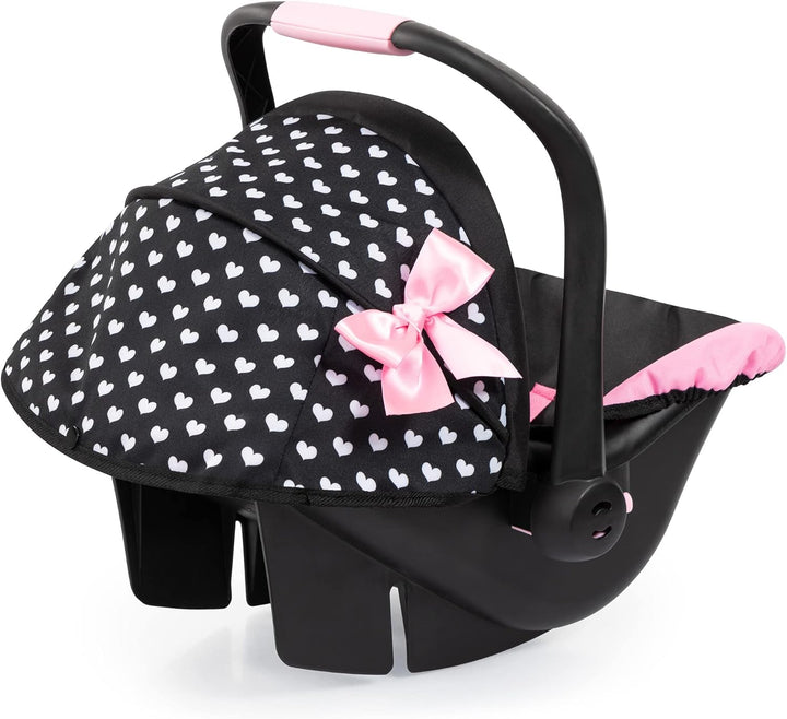 Design Dolls: Deluxe Car Seat: Hearts Black & Pink - Pretend Play Accessory for Dolls/Plushes up to 18", Ages 3+, Large