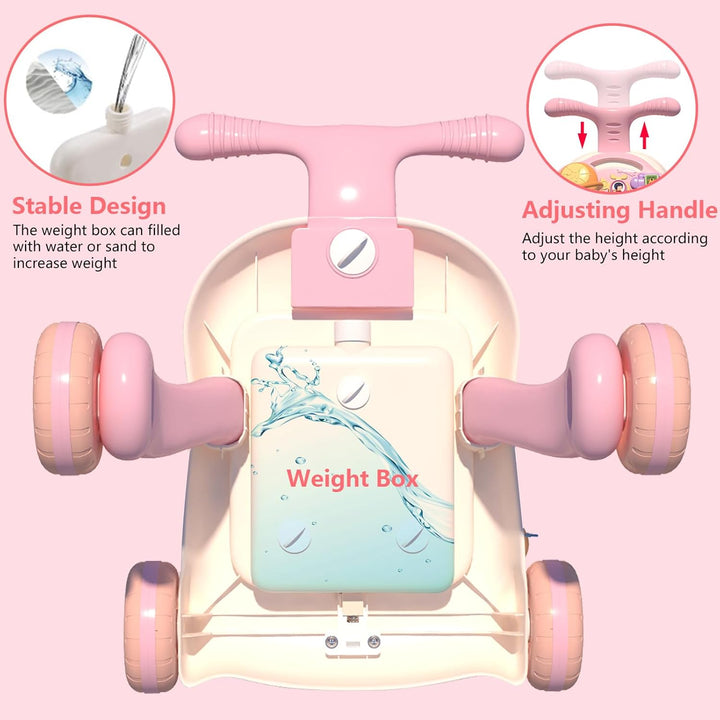3 in 1 Baby Walker and Activity Center for Girl, Learning to Walk, Sit to Stand, Early Educational Push Toys with Music Panel for Infant Toddler 12+ Months Pink