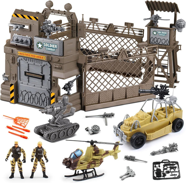 Military Toys Set - Army Men Soldiers Action Figures Playset with Military Vehicles, Weapon Gear & Model Toy Set for Kids 3+