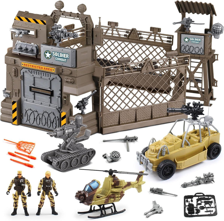 Military Toys Set - Army Men Soldiers Action Figures Playset with Military Vehicles, Weapon Gear & Model Toy Set for Kids 3+