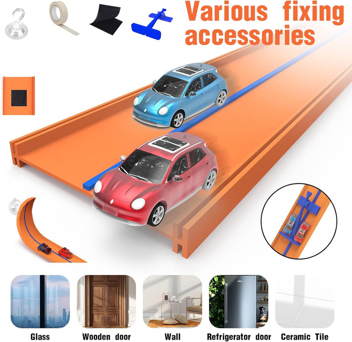 15 Ft Flexible Race Car Track Compatible with Hot Wheels and Diecast 1/64Th Cars,Classic Long Rolls up Portable Racetrack Roll up Race Track