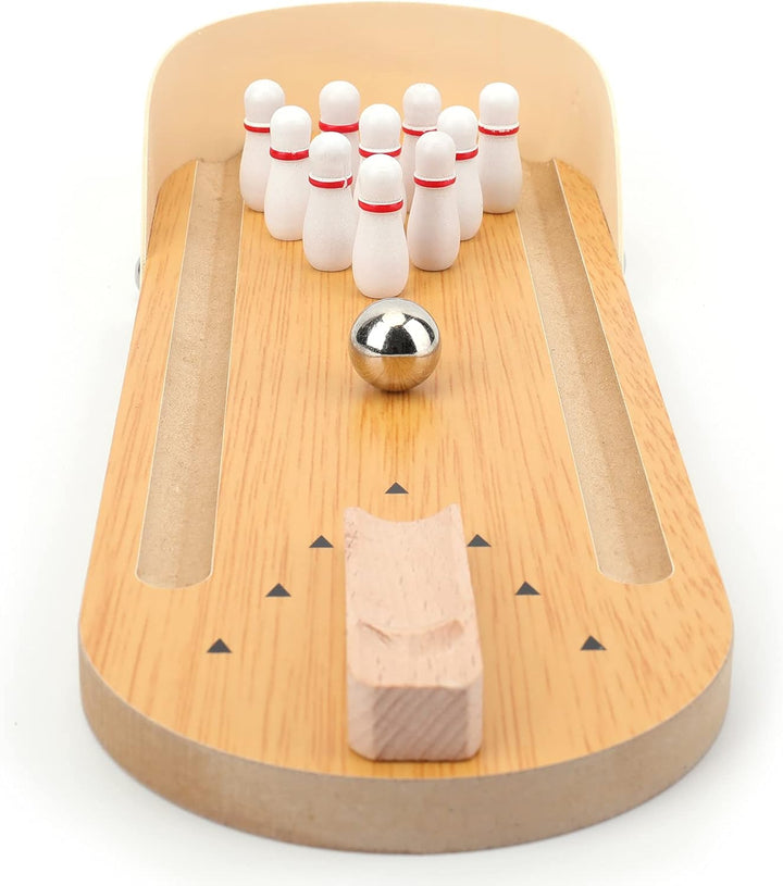 2 Pack Mini Bowling Game Set, Tabletop Wooden Board Mini Arcade Desktop Tiny Bowling Alley Office Desk Stress Relief Gadgets Small Finger Toys Fun Gag Gifts for Men Women Kids Teens Boys Girls