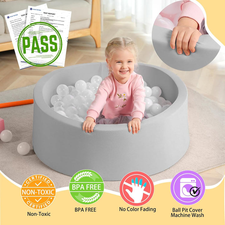 Foam Ball Pit, 36" X 12" Indoor Outdoor Soft round Ball Pool Playpen Ideal Gift Toy for Babies Kids and Toddler Children (No Balls) - Light Gray