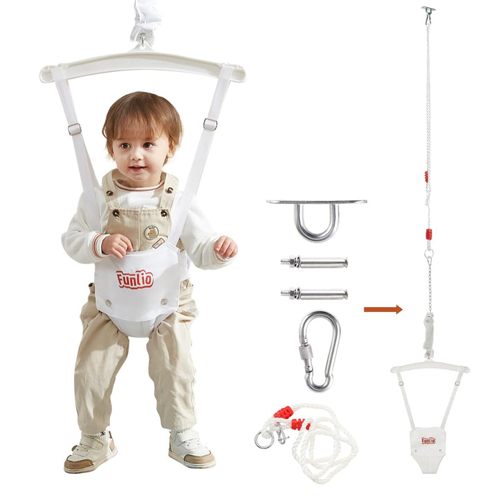 Baby Jumper with a Ceiling Hook for 6-24 Months, Baby Door Jumper for Indoor/Outdoor Play, Infant Jumper Doorway with Adjustable Chain, Easy to Assemble & Store (With a Ceiling Hook)
