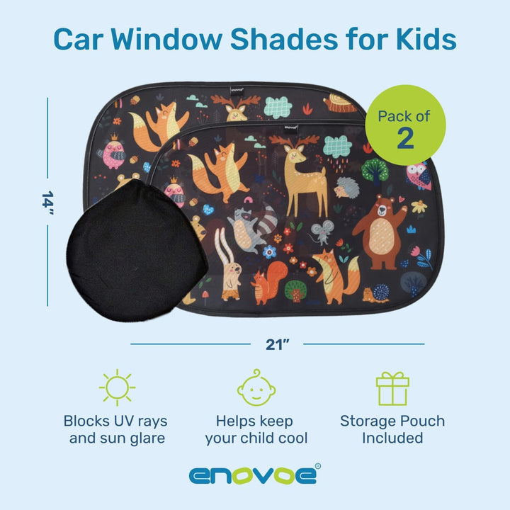2 Pack Animals Cartoon Car Window Sun Shades for Kids - 21X14 Inches - Baby Sun Shades - Glare and UV Rays Protection Car Window Shades, Suitable for Suvs, Minivans and Full Size Cars