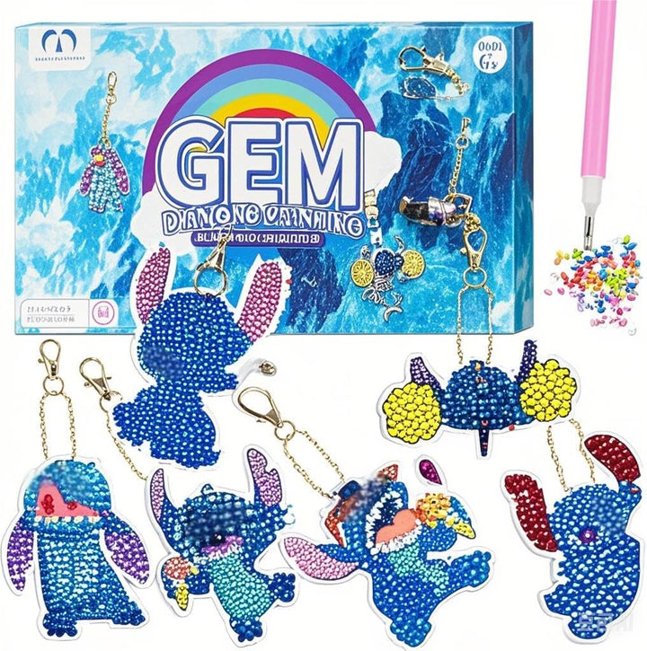 Diamond Art for Kids 6 Pcs DIY Diamond Painting Cartoon Keyrings Set, Painting by Number Gem Keychains Craft Kits for Kids Ages 6-12, Gifts for Birthday, Back to School