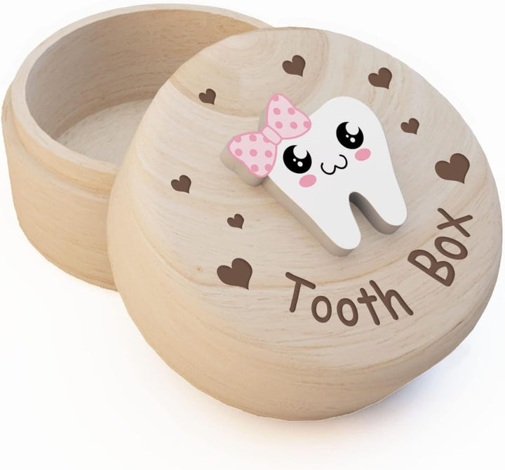 Tooth Fairy Box for Girls, Cute Carved Wooden Box with 3D Tooth, Stores Lost Teeth for Kids, Souvenir Dropped Tooth Keepsake Storage Box Gift for Little Girl（P-Wings-T）