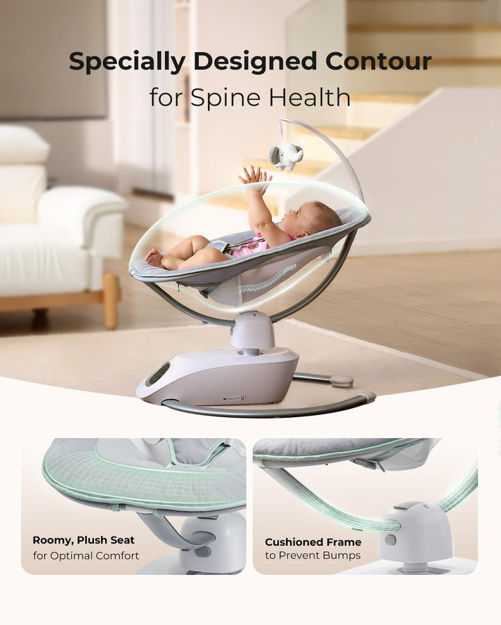 Cocosway 3D-Motion Baby Swing for Infants to Toddlers, 6 Motion Modes & 4 Speeds, 180° Rotating Seat, Remote Control, Reclining Seat with 5-Point Harness, 8 Preset Lullabies, Grey