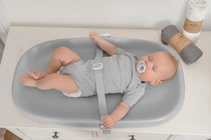 Wipeable Baby Changing Pad with Removable Safety Strap, Easy to Clean & Non-Slip Waterproof, Changing Pad for Dresser,Bed