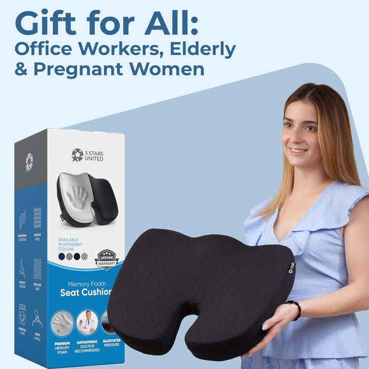 Seat Cushion for Tailbone Pain Relief – Memory Foam Lifting Pillow for Coccyx, Hip, Hemorrhoid, Sciatica & Post-Surgery Recovery – Wheelchair, Car, Desk, Gaming & Office Chairs, Black