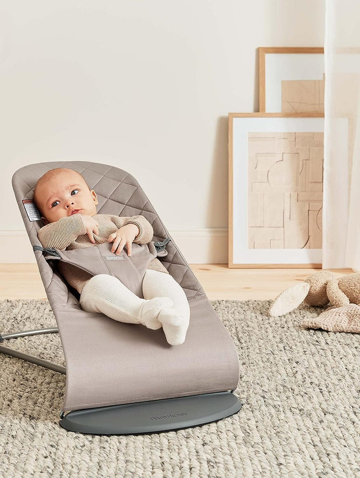 Bouncer Bliss, Sand Gray, Woven, Classic Quilt | 2-In-1 Adjustable Baby Bouncer Seat and Toddler Chair, Newborn to Toddler (8-29 Lbs), 4 Positions, Lightweight & Portable