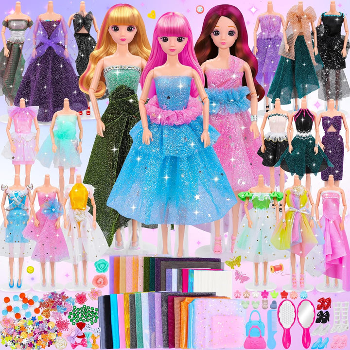 800+Pcs Fashion Designer Kit for Girls, Sewing Kit with 4 Mannequins, DIY Arts and Crafts Kit for Kids, Doll Clothes Making Kit, Girl Toys for Age 6 7 8 9 10 11 12 Year Old Gifts