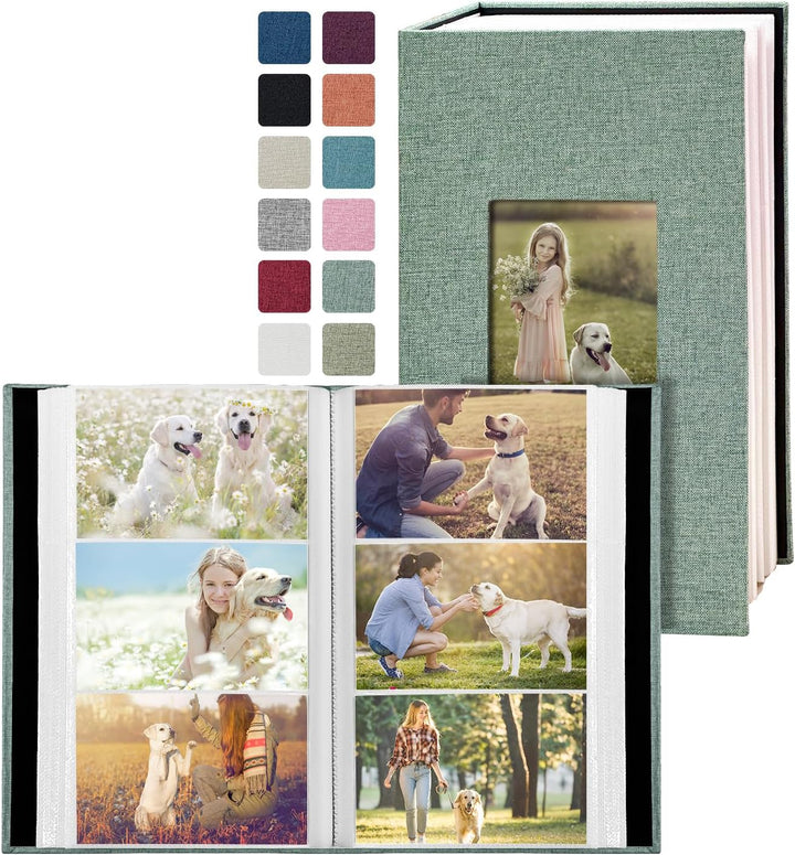Photo Album 4X6 100 Pockets, Linen Cover Top Loader Vertical, Slip-In Picture Grey Pockets Albums for Wedding, Family, Anniversary, Baby, Vacation