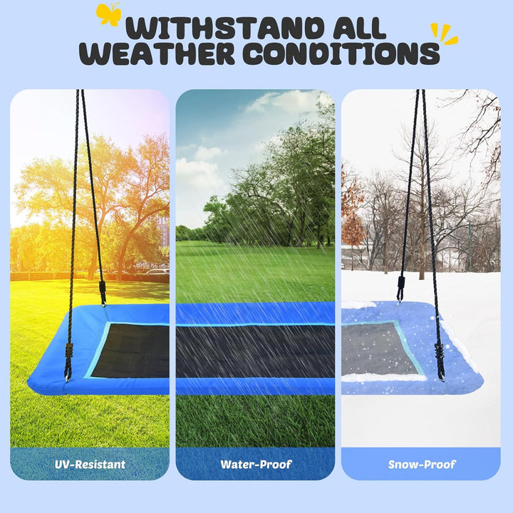 700Lb 60" Rectangle Platform Tree Swing for Kids and Adults Waterproof 2 Hanging Straps (Blue)
