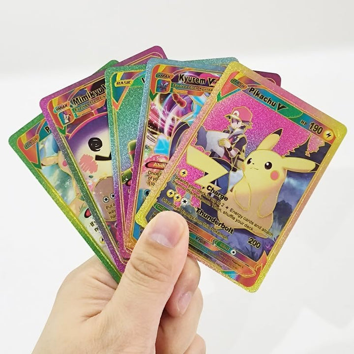 55 PCS Rain Bow Foil Trading Cards – VMAX, GX, EX, GMAX Styles – No Duplicates – Colorful Battle Card Set – Gift for Kids & Collectors