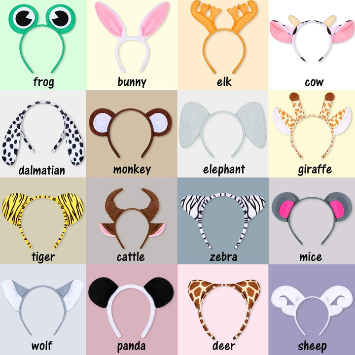 16 Pieces Animal Headbands Jungle Safari Party Favors Wild One Birthday Decorations Zoo Animal Ear Headbands for Kids Halloween Costume Cosplay Photo Booth Props Party Supplies
